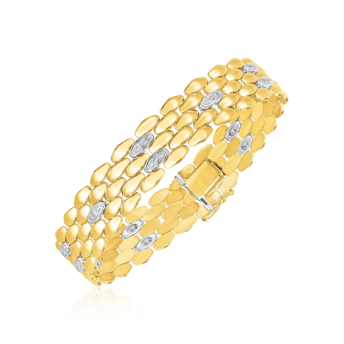 14k Two Tone Gold High Polish Diamond Panther Bracelet (12.00 mm)