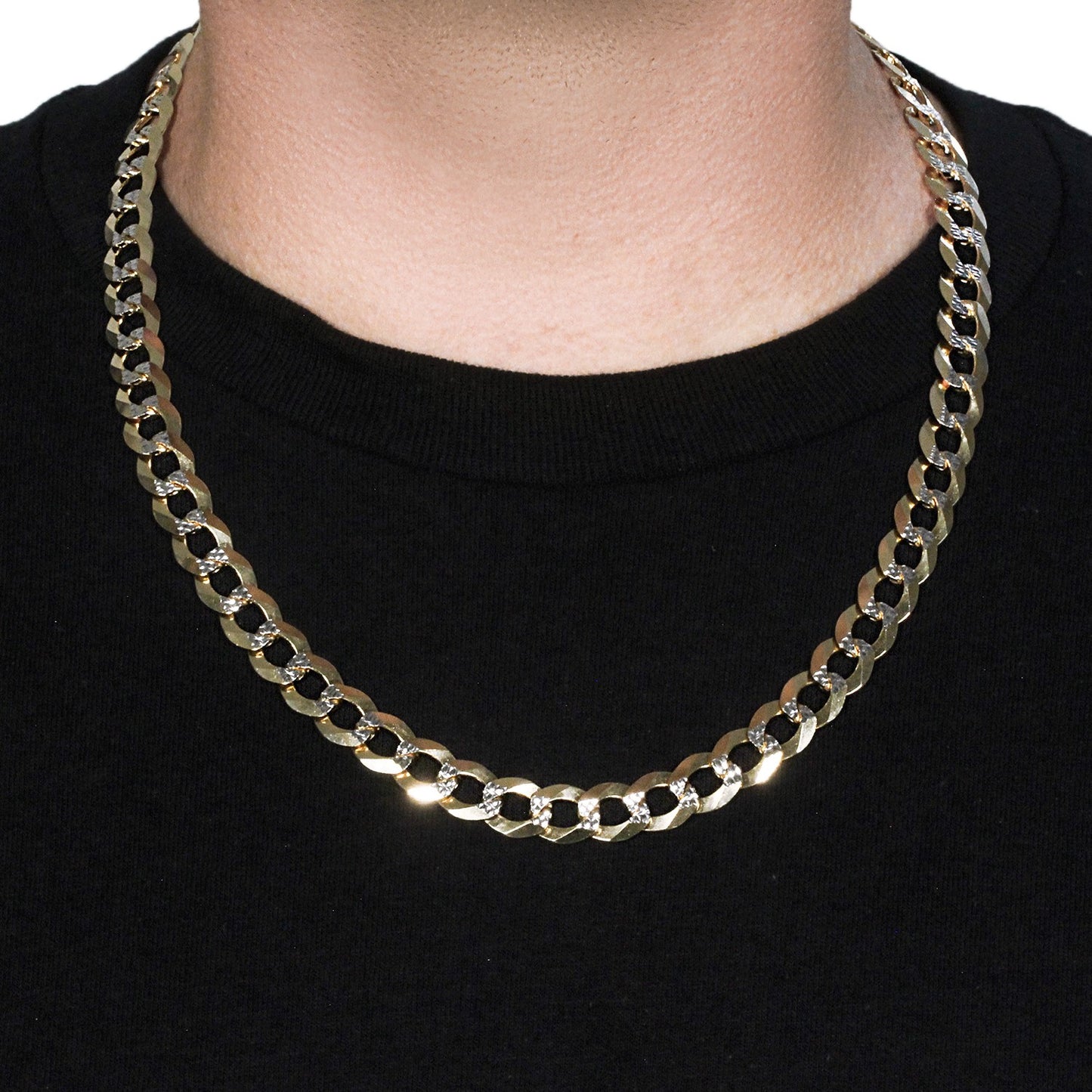 12.18 mm 14k Two Tone Gold Pave Curb Chain