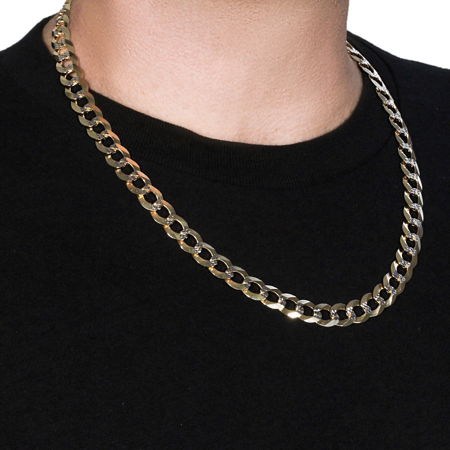 12.18 mm 14k Two Tone Gold Pave Curb Chain