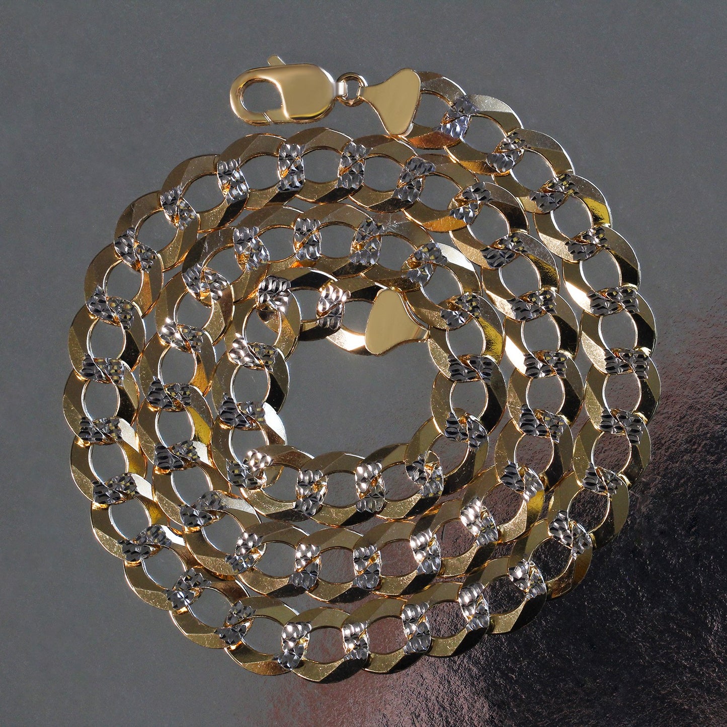 12.18 mm 14k Two Tone Gold Pave Curb Chain