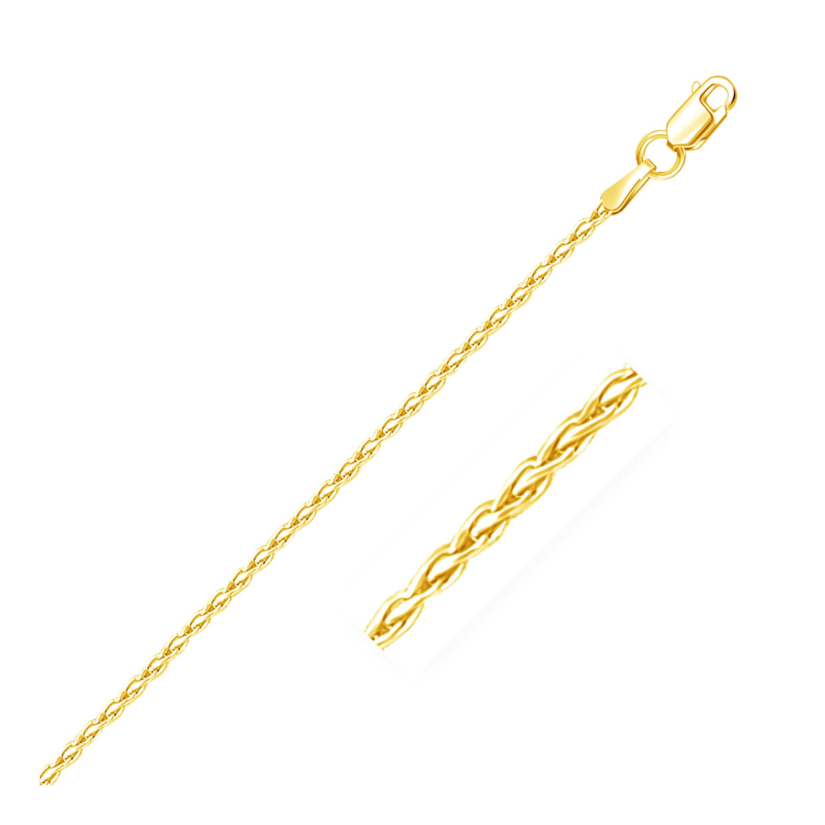 14k Yellow Gold Round Wheat Chain 1.5mm