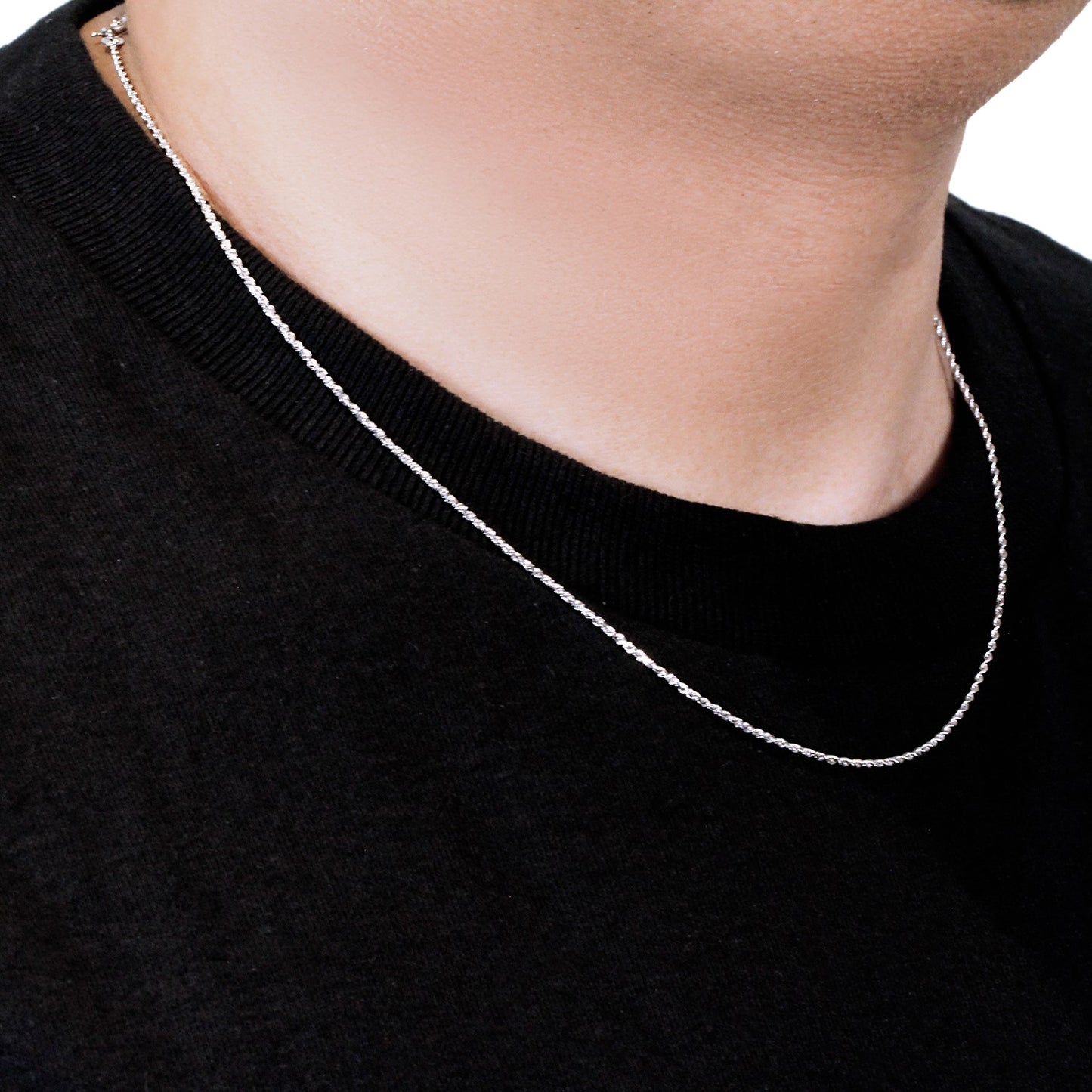 10k White Gold Solid Diamond Cut Rope Chain 1.4mm