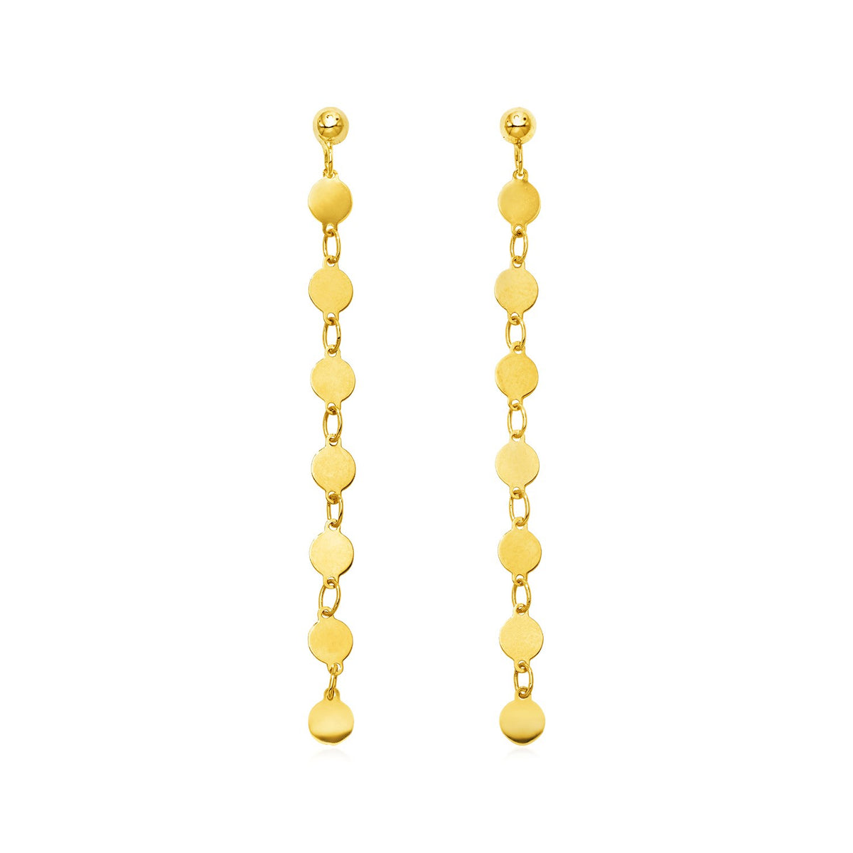 14k Yellow Gold Post Dangle Earrings with Polished Circles