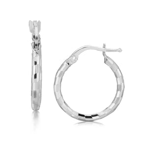 Sterling Silver Rhodium Plated Diamond Cut Small Hoop Earrings (2x15mm)