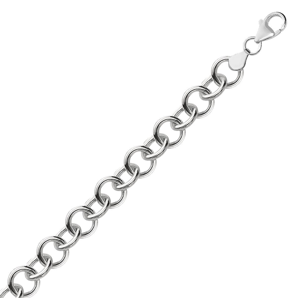 Sterling Silver Rolo Style Polished Charm Bracelet with Rhodium Plating