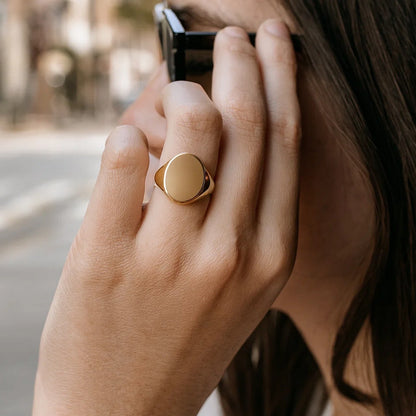 14K Yellow Gold Oval Signet Ring