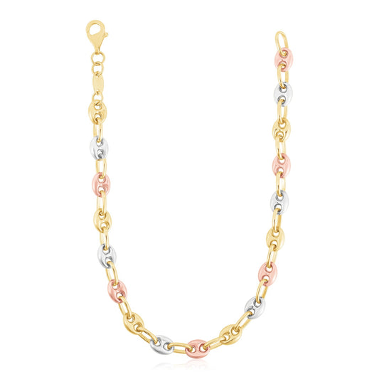 14k Tri Color Gold High Polish Puffed Mariner Link Chain (4.9mm)