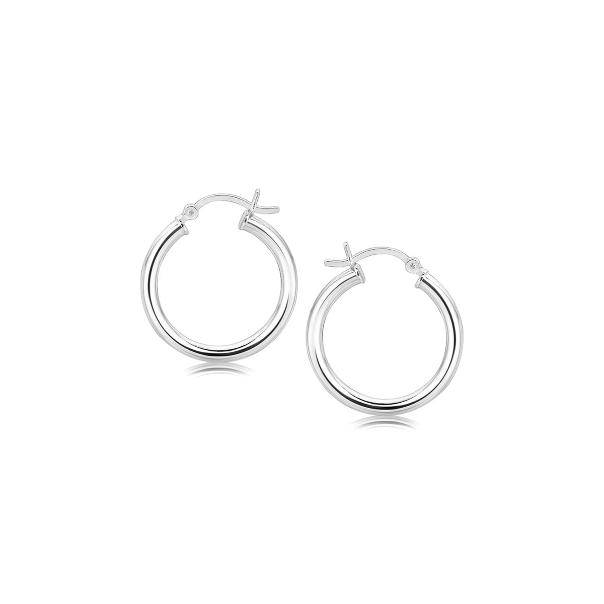 Sterling Silver Polished Hoop Motif Earrings with Rhodium Plating (3x20mm)