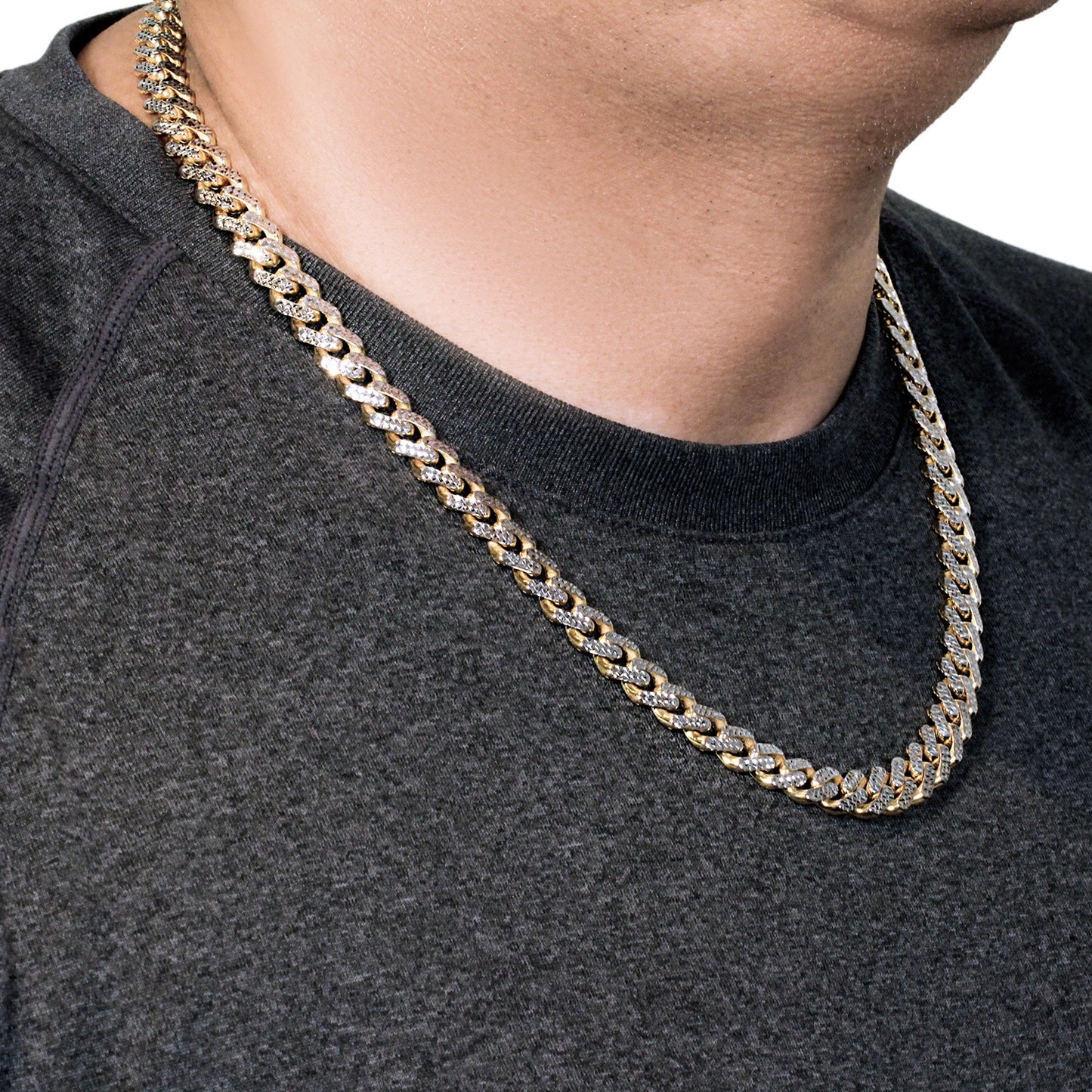 14k Two Tone Gold 8 1/4 inch Curb Chain Bracelet with White Pave