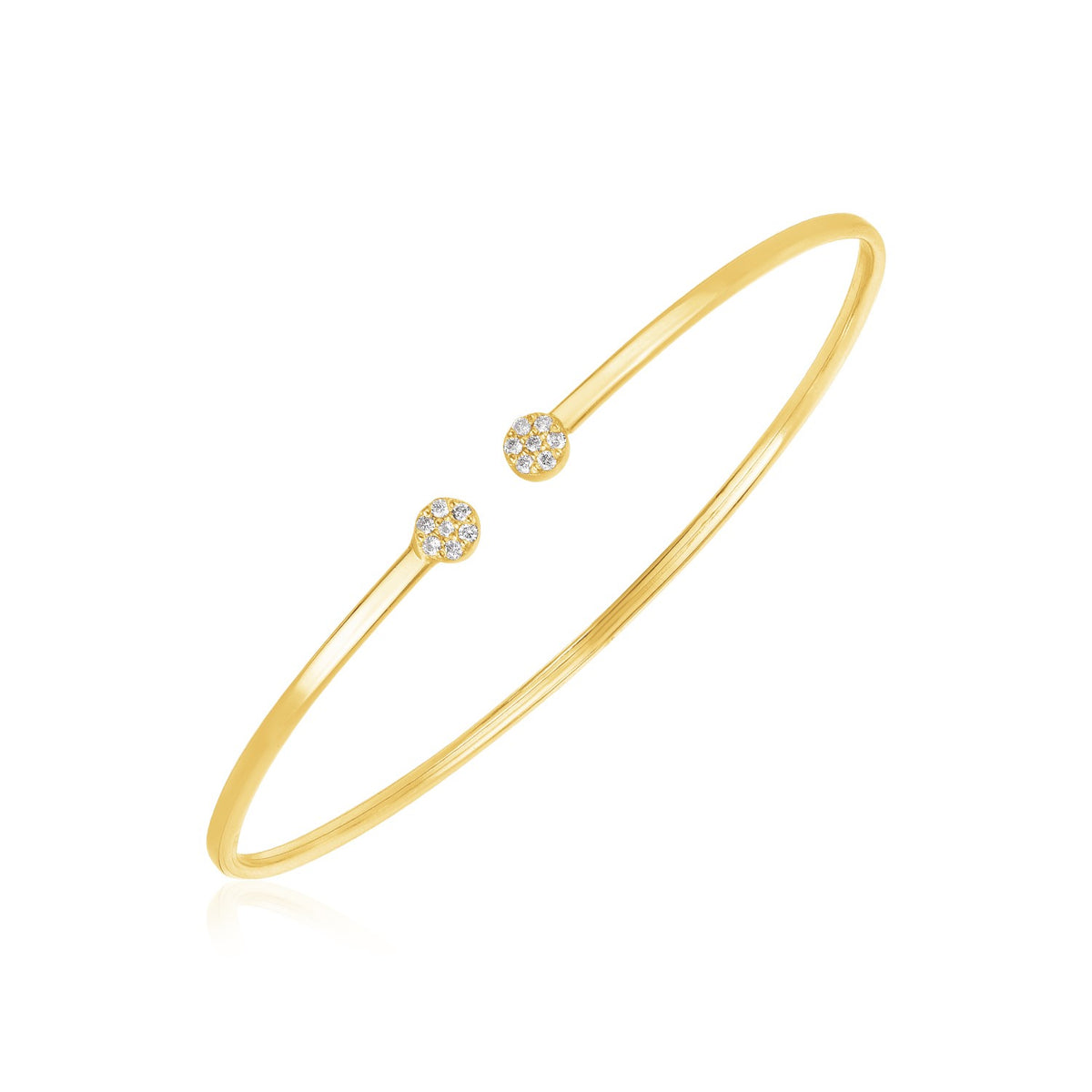 14k Yellow Gold High Polish Diamond Cluster Bangle (2mm)