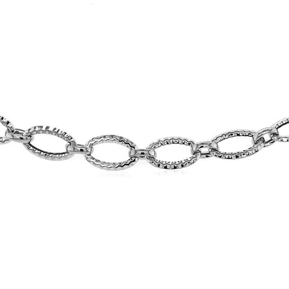 Textured Oval Link Bracelet in 14k White Gold