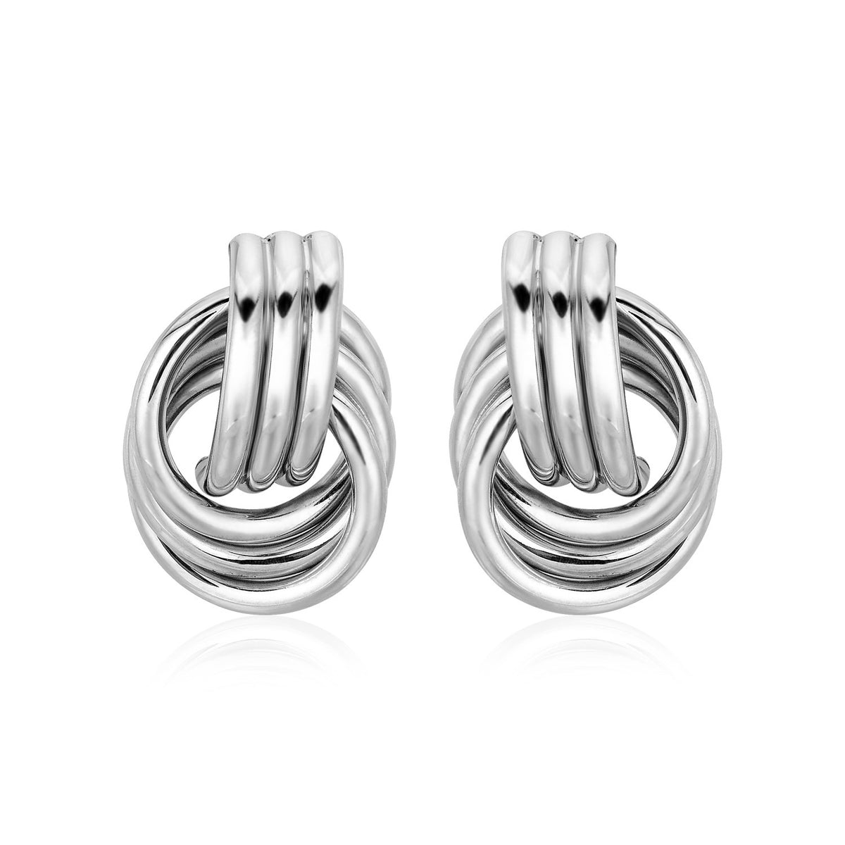 Polished Love Knot Earrings with Interlocking Rings in Sterling Silver