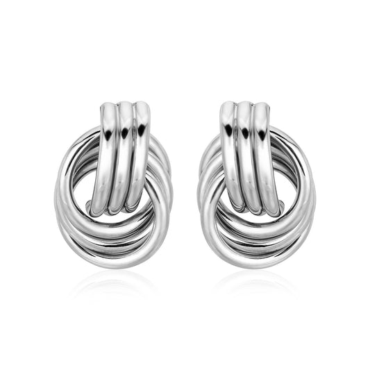 Polished Love Knot Earrings with Interlocking Rings in Sterling Silver