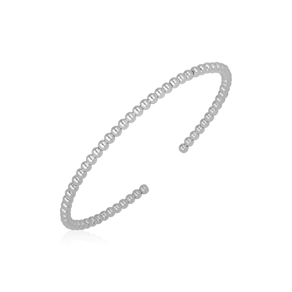 14k White Gold High Polish Bead Cuff Bangle (3.00 mm)