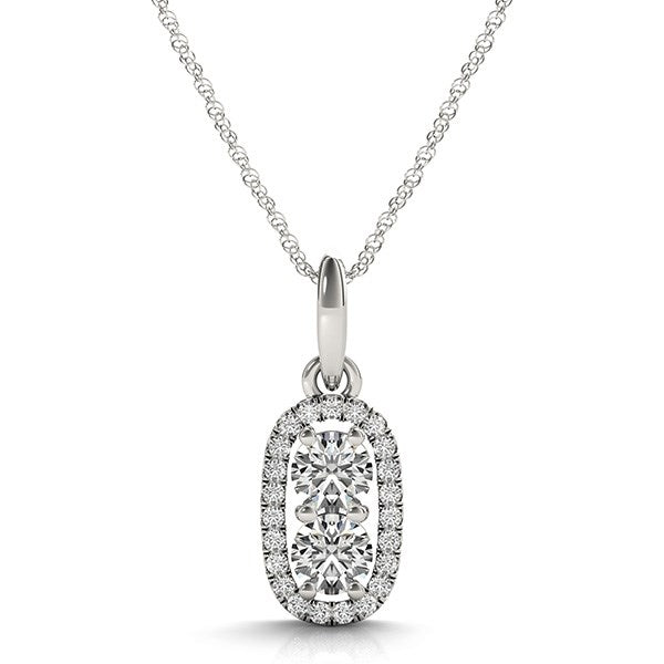 Outer Oval Shaped Two Stone Diamond Pendant in 14k White Gold (5/8 cttw)