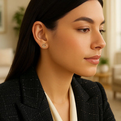 14k Yellow Gold Post Earrings with Peace Signs(6.9mm)