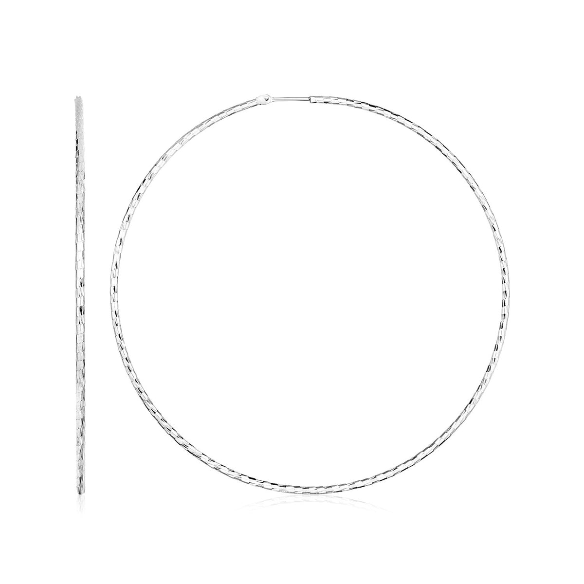 Sterling Silver Large Textured Round Hoop Earrings(1.6x60mm)