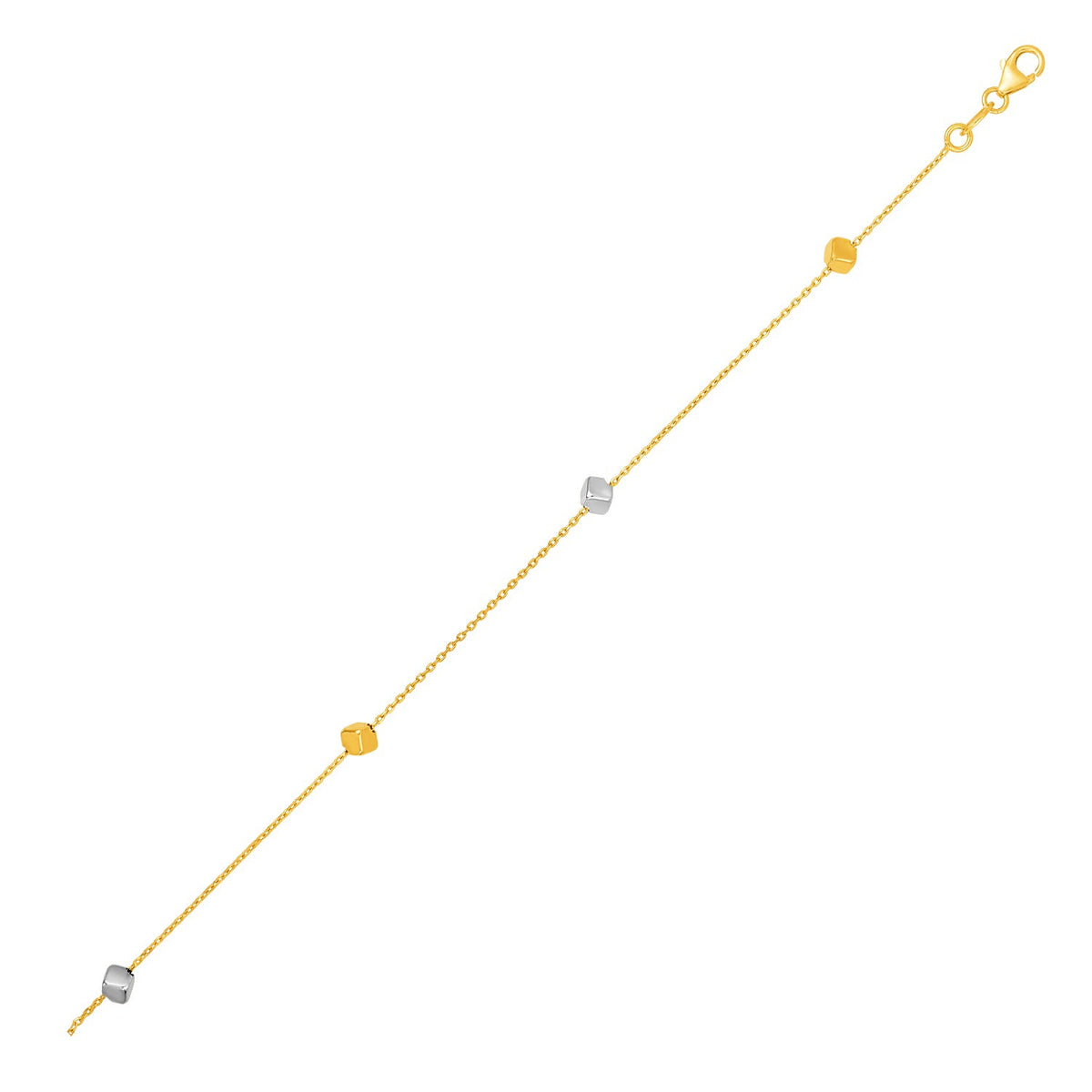 14k Two Tone Gold Bracelet with Polished Cubes