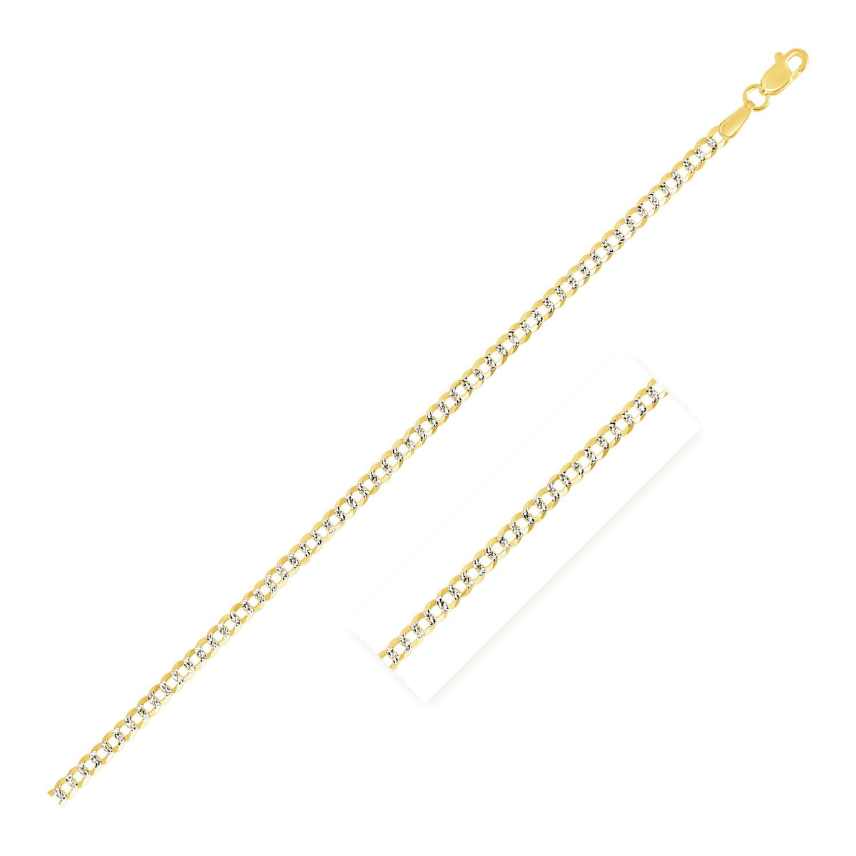 2.6 mm 14k Two Tone Gold Pave Curb Chain