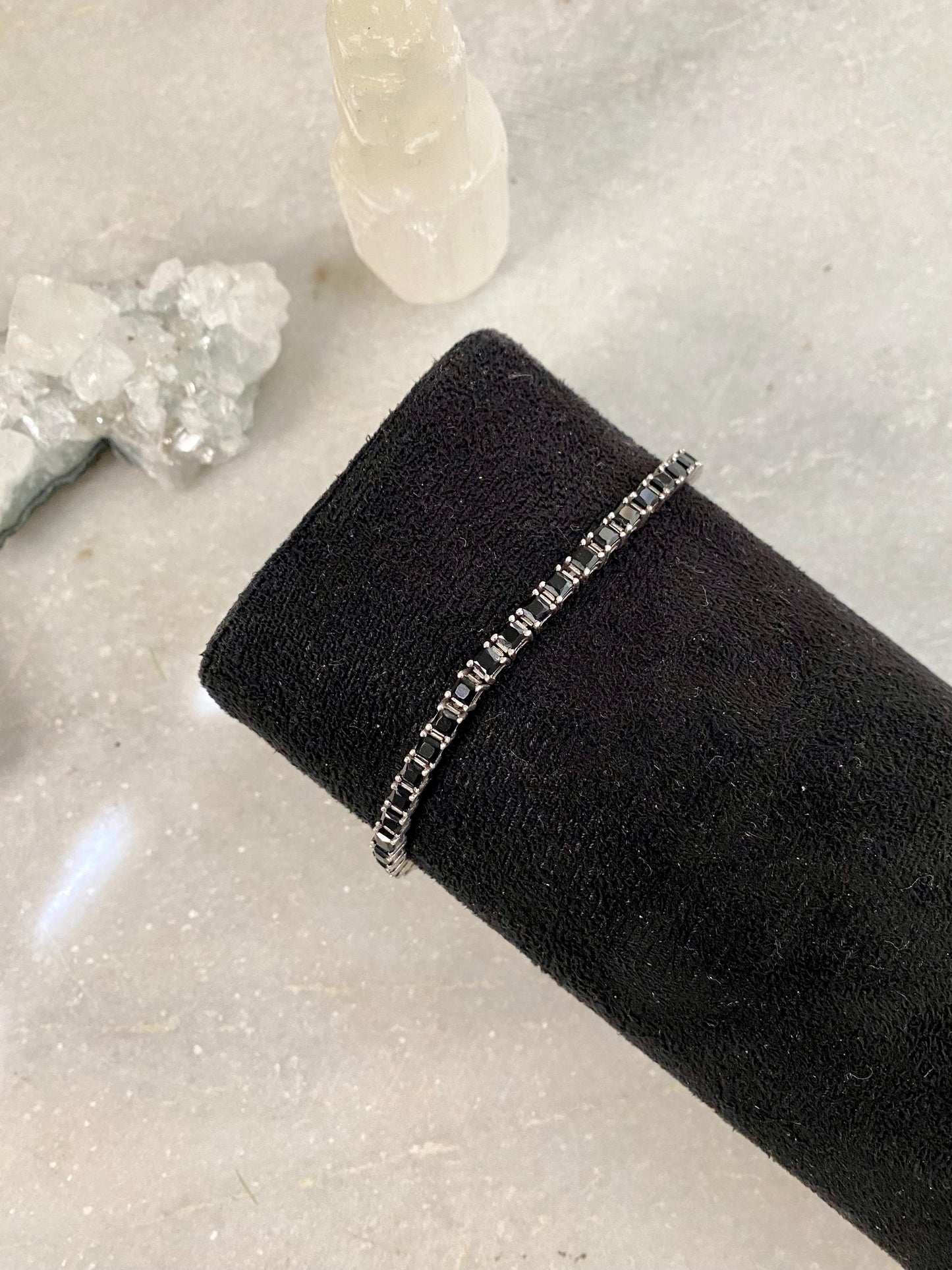 Black Princess Cut Sterling Silver Onyx Tennis Bracelet