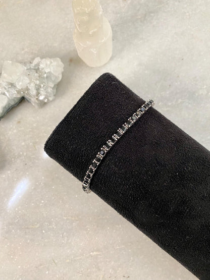 Black Princess Cut Sterling Silver Onyx Tennis Bracelet