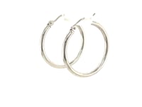 10k White Gold Polished Hoop Earrings (2x25mm)