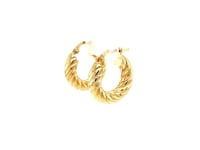 14k Yellow Gold Fancy Twist Hoop Earrings (7/8 inch Diameter)