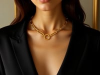 14k Yellow Gold High Polish Elongated Paperclip Chain Circle Necklace