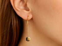 14k Yellow Gold Bead and Shiny Disc Drop Earrings