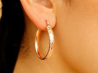 14k Rose Gold Hammered Oval Hoop Earrings