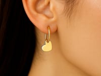 14K Yellow Gold Hoop Polished Earrings with Hearts