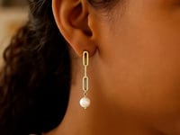 14k Yellow Gold Paperclip Chain Link Earrings with Pearls