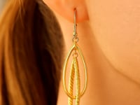 14k Yellow Gold Earrings with Shiny and Textured Teardrop Dangles