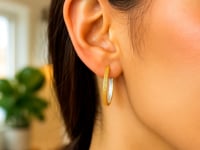 14K TwoTone Yellow and White Gold Petite Patterned Hoop Earrings(3x25mm)