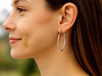 14k White Gold Slim Oval Shape Hoop Earrings