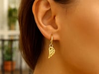 14K Yellow Gold Hoop Earrings with Angel Wings
