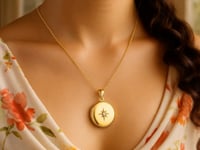 14k Yellow Gold Round North Star Locket Necklace